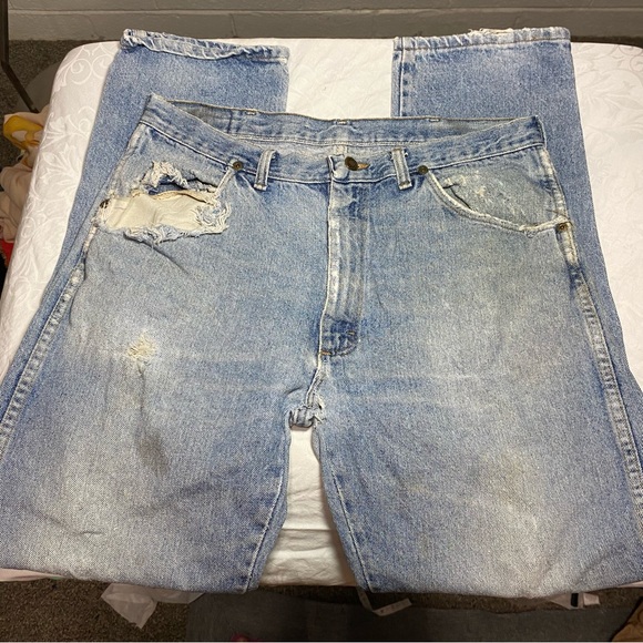 VTG Mid 90’s Wrangler Jeans Made in USA Measure 34x31 (Tag 36x32) Worn Weathered - Picture 9 of 16